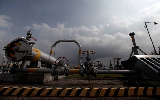 FILE PHOTO: Valves and pipelines are seen at the gas cavern storage in Haje