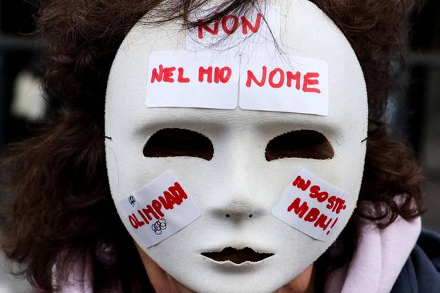 Demonstrators protest the 2026 Winter Olympics in Milan