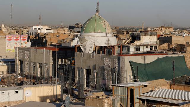 A general view of the Grand Al-Nuri Mosque after it was evacuated due to the discovery of explosive devices inside it dating back to the time of the Islamic State militants in Mosul