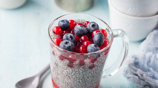 Almond milk chia pudding with fresh berries