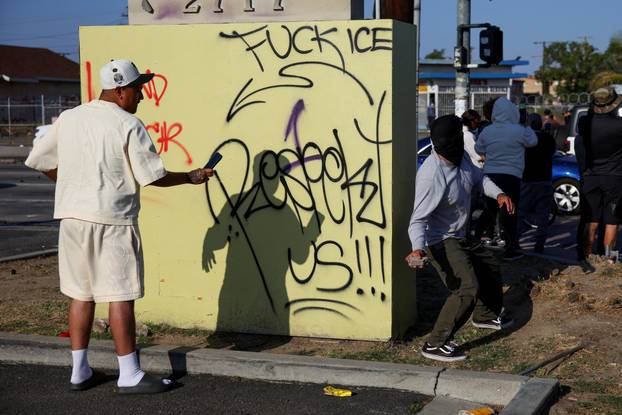 Protest following multiple detentions by Immigration and Customs Enforcement (ICE), in Paramount