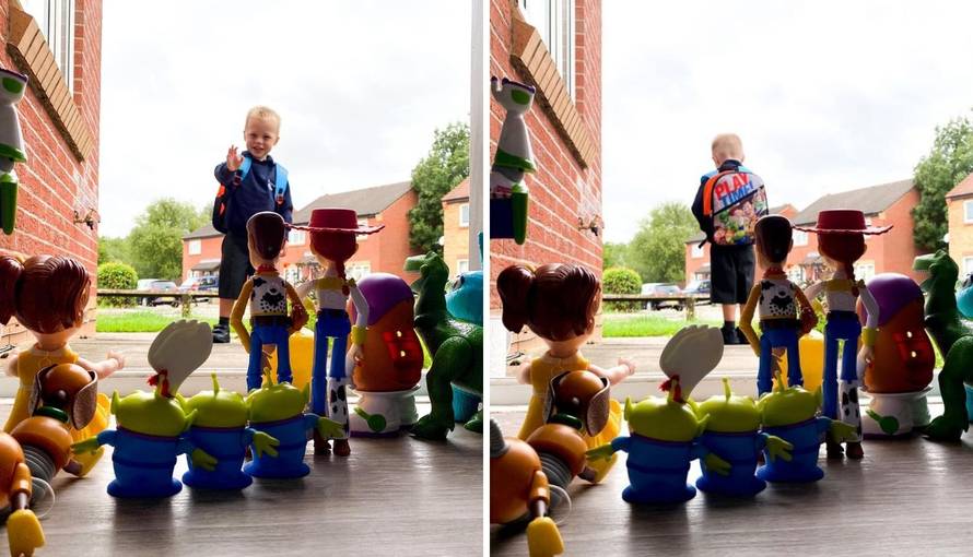 Tata rekreirao scenu iz crtića 'Priča o igračkama' kako bi ispratio sina na prvi dan škole