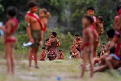Indigenous from Yanomami ethnic group are seen at the 4th Surucucu Special Frontier Platoon of the Brazilian army in the municipality of Alto Alegre