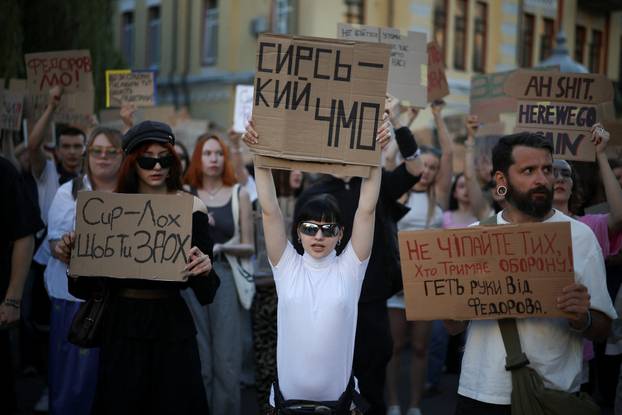 Protest against Ukrainian President Zelenskiy's decision to replace Fedorov as defence minister, in Kyiv