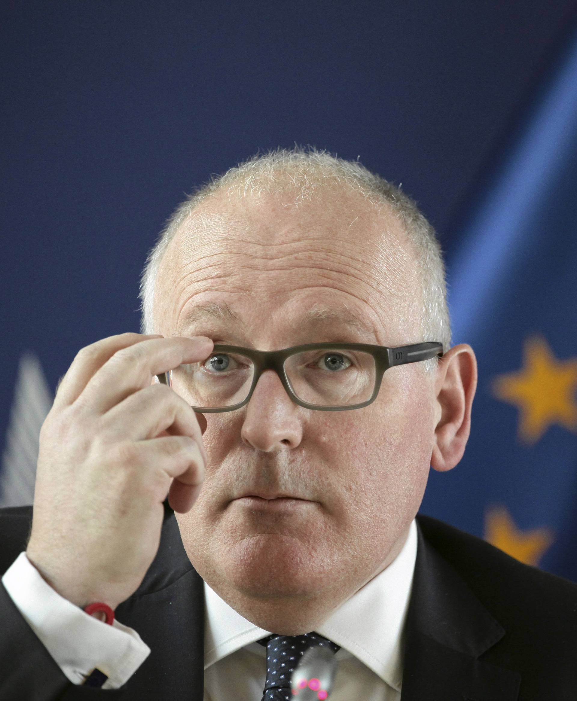 European Commission First Vice-President Timmermans gives a news conference at the European Commission representation office in Warsaw