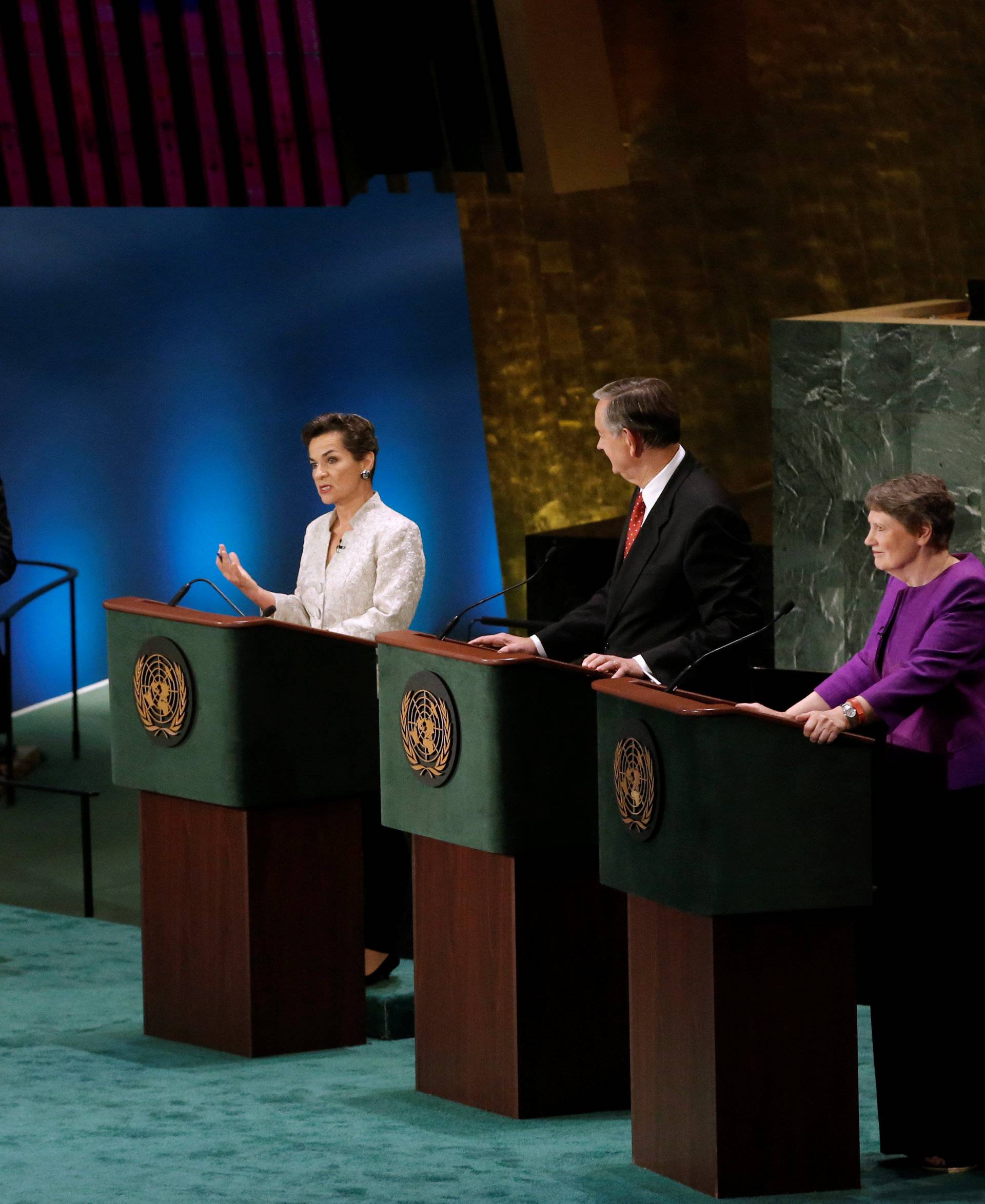 Former United Nations climate chief Christiana Figueres speaks during a debate in the United Nations General Assembly between candidates vying to be the next U.N. Secretary General at U.N. headquarters in New York