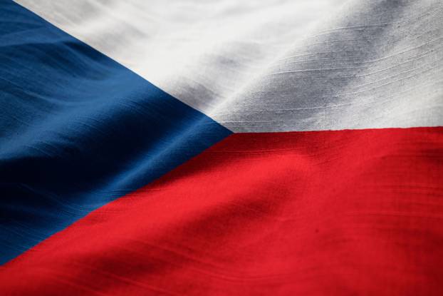 Closeup of Ruffled Czech Republic Flag, Czech Republic Flag Blow