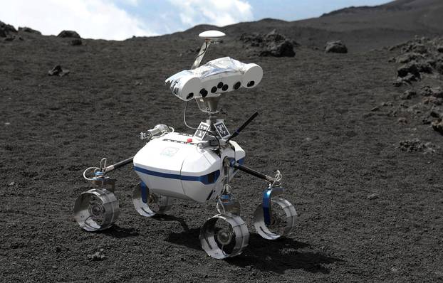 A robot is seen on the the Mount Etna