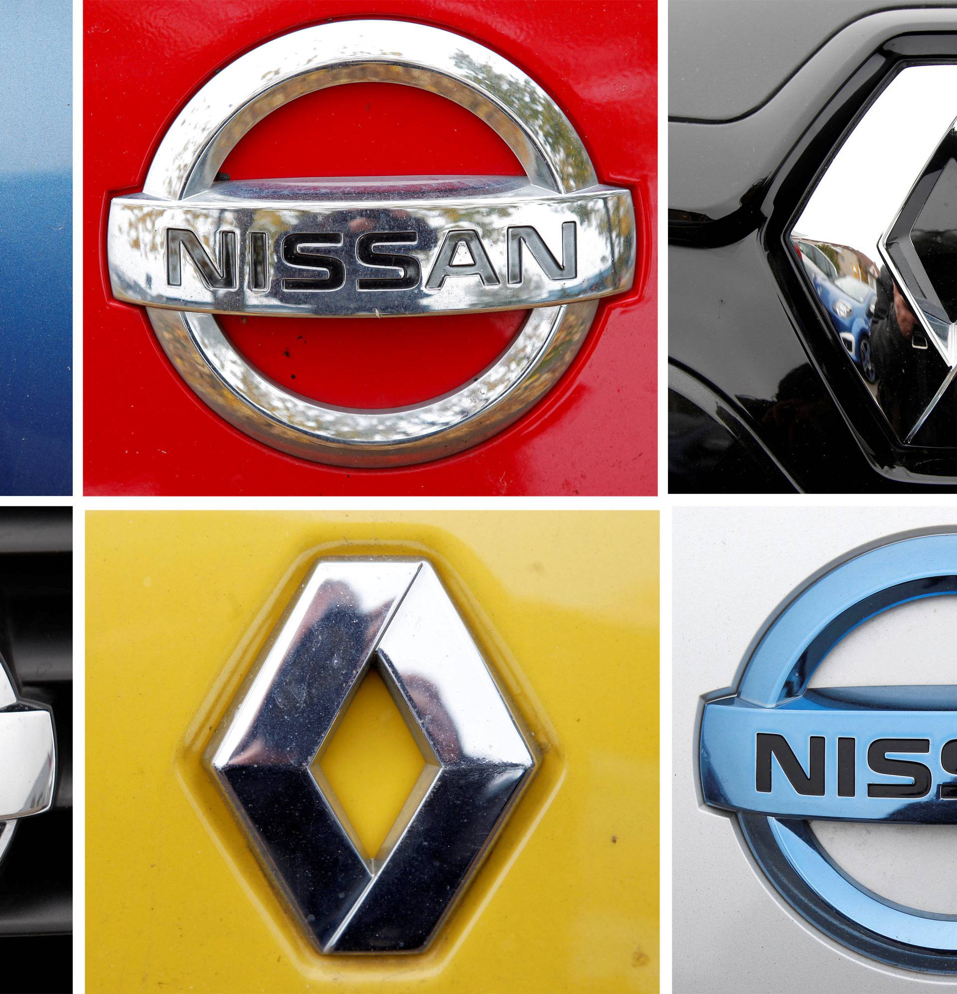 FILE PHOTO: A combination picture shows logos of Japan's Nissan and France's Renault on cars in Strasbourg