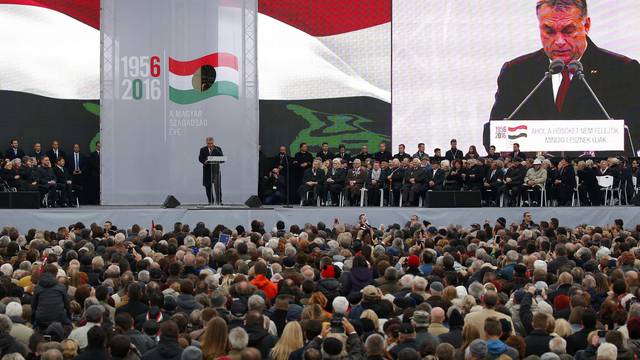 Hungarian Prime Minister Orban speaks during a ceremony marking the 60th anniversary of 1956 anti-Communist uprising in Budapest