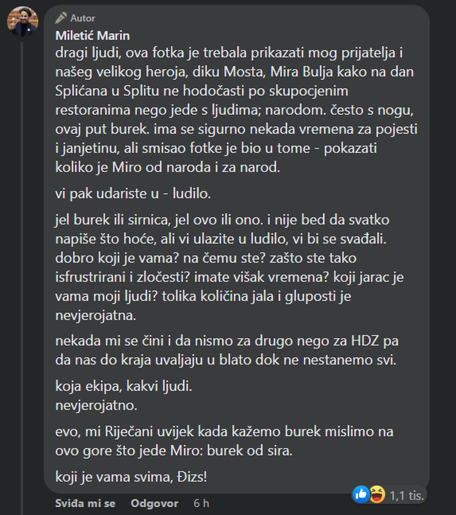 Miletić htio prezentirati Bulja kao narodskog čovjeka, ljudi se posvađali: 'Burek nije sa sirom'