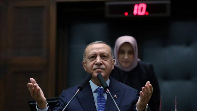 Turkish President Erdogan addresses members of his ruling AK Party in Ankara