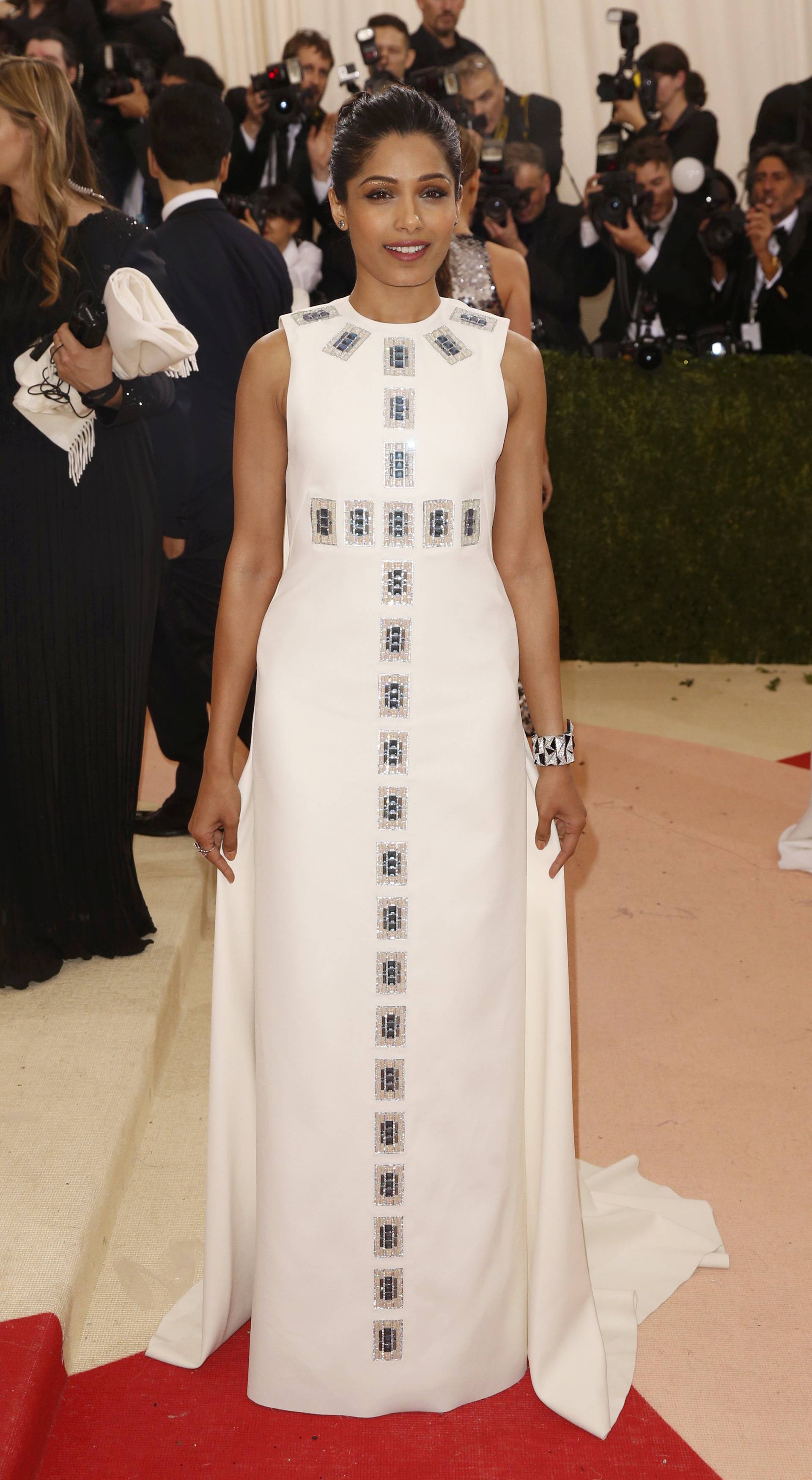 Actress Freida Pinto arrives at the Met Gala in New York