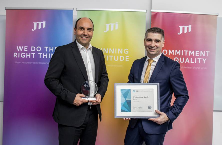 Certifikat Poslodavac Partner dodijeljen tvrtki JTI