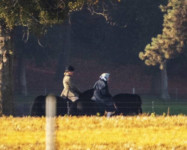 Queen Elizabeth II and HRH Prince Edward Earl of Wessex spotted horse riding