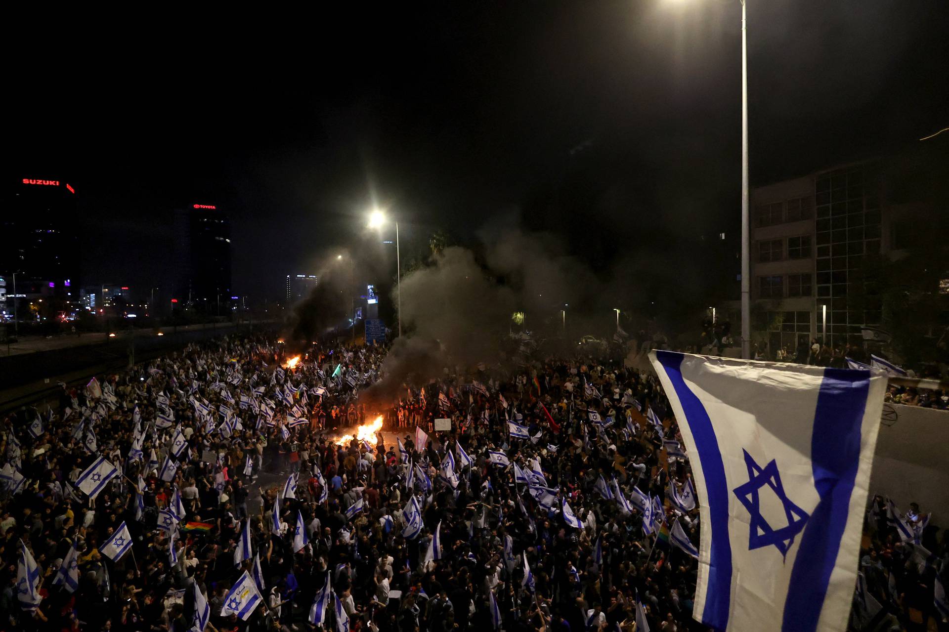 Protests against Israel's judicial overhaul and dismissing the defense minister, in Tel Aviv