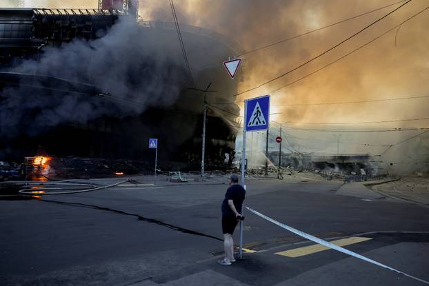 Aftermath of an overnight Russian missile and drone strike, in Kyiv