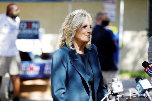 Jill Biden, wife of Democratic Presidential nominee Joe Biden, speaks to supporters during the election in St Petersburg