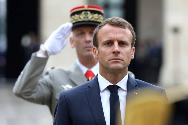 French President Emmanuel Macron attends the "prise d