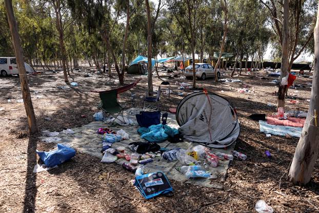 Aftermath of an attack on the Nova Festival by Hamas gunmen from Gaza near Israel's border with the Gaza Strip, in southern Israel