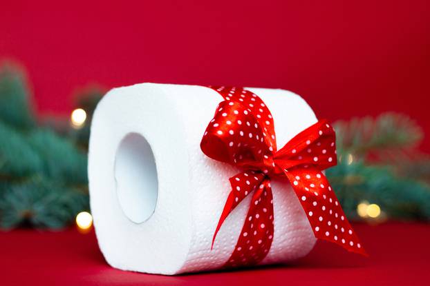 Roll,Of,Toilet,Paper,As,A,Christmas,Gift,Near,A
