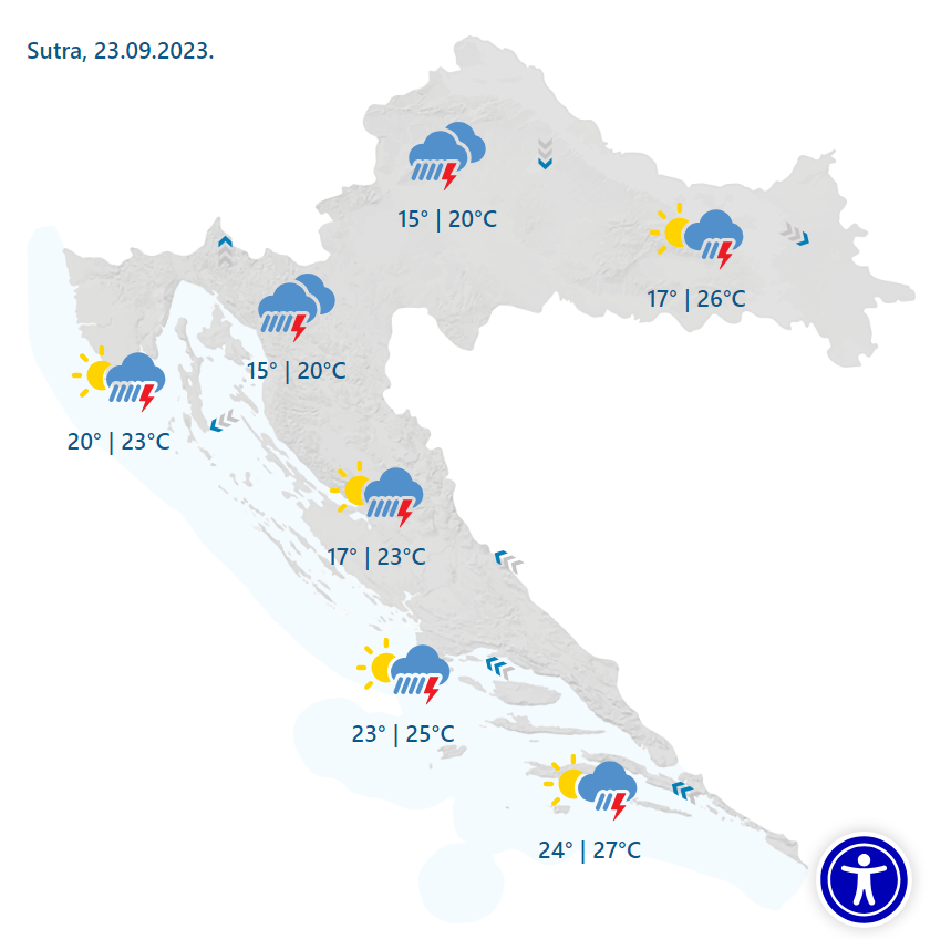 Žuti meteoalarm za cijelu obalu: Kiša, pljuskovi i grmljavinsko nevrijeme u većem dijelu zemlje