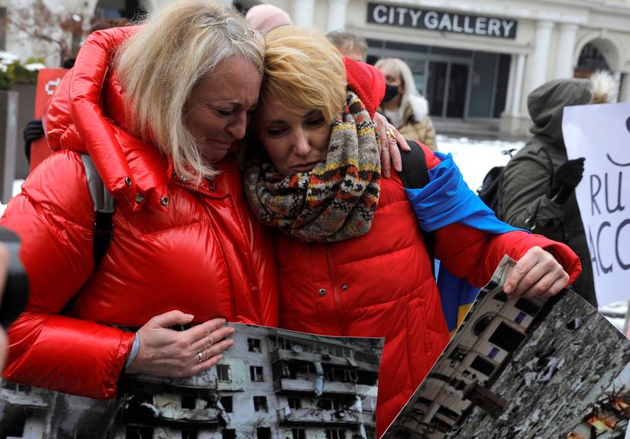 Ukrainian migrants hold an anti-war protest in Skopje