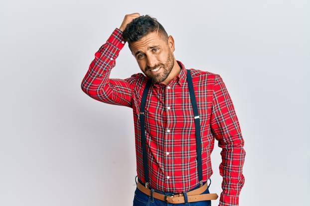 Handsome,Man,With,Beard,Wearing,Hipster,Elegant,Look,Confuse,And