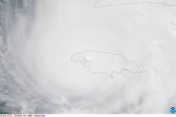 A satellite view shows Hurricane Melissa crossing Jamaica after making landfall