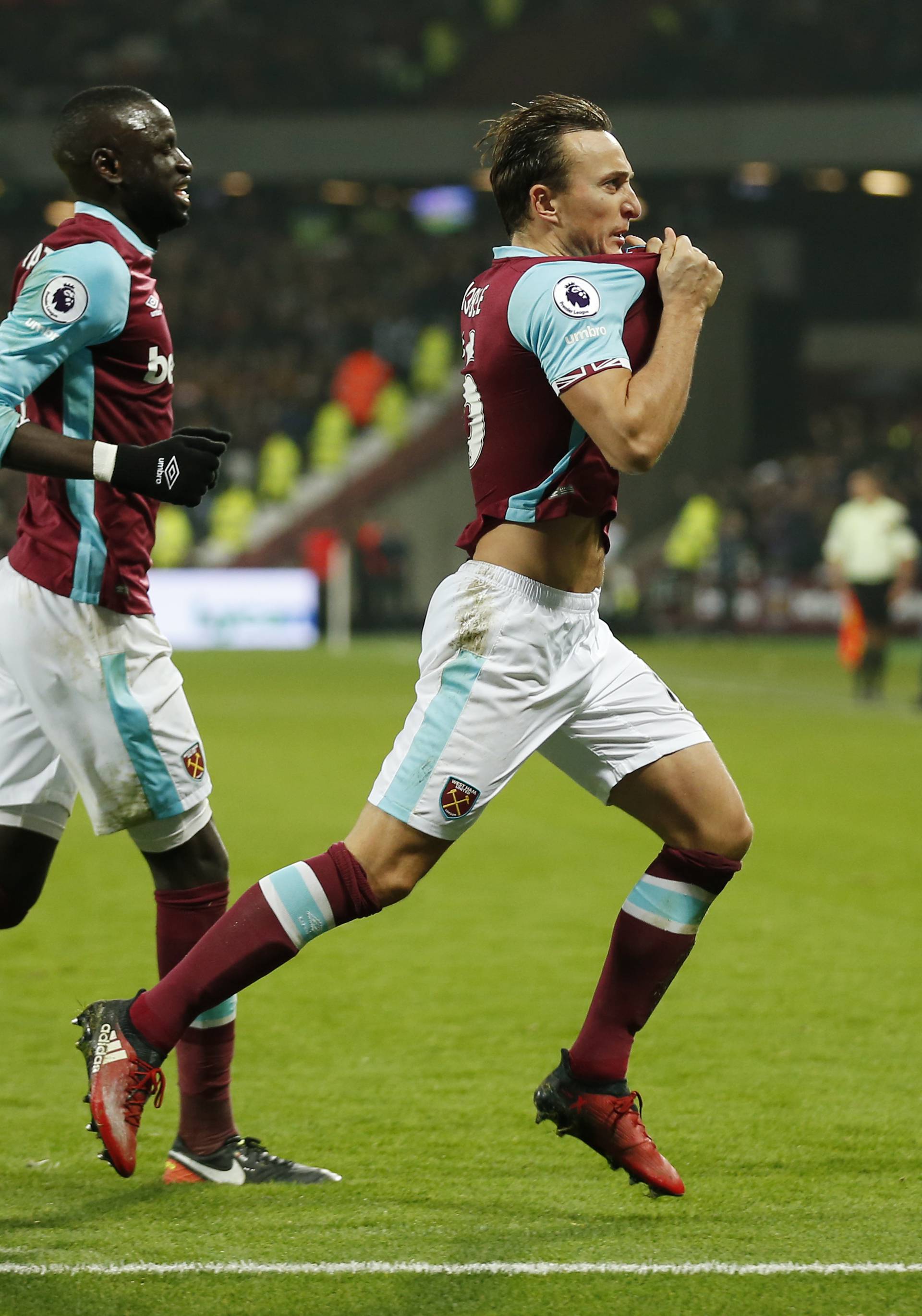 West Ham United's Mark Noble celebrates scoring their first goal