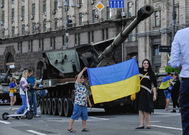 An exhibition displaying destroyed Russian military equipment in Kyiv, Ukraine - 23 Aug 2022