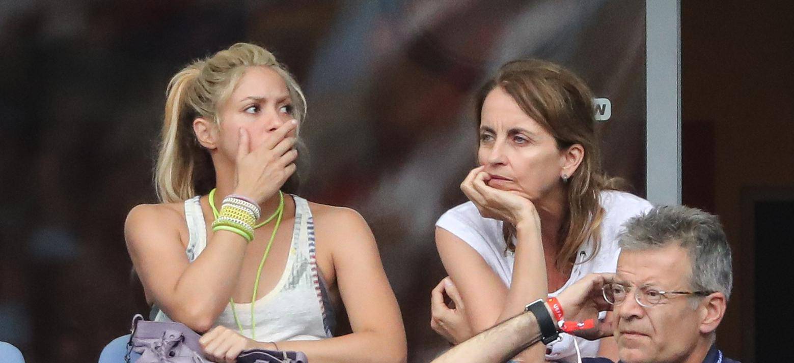 Shakira, wife of Gerard Pique and their two sons, Milan Pique Mebarak and Sasha Pique Mebarak at the match Italy v Spain in Paris