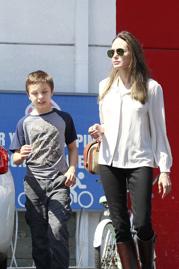 Angelina Jolie takes Shiloh and Knox to a Warehouse Shoe Sale Store and Treats Herself to a Nine Dollar Pair of Boots in Hollywood!!!