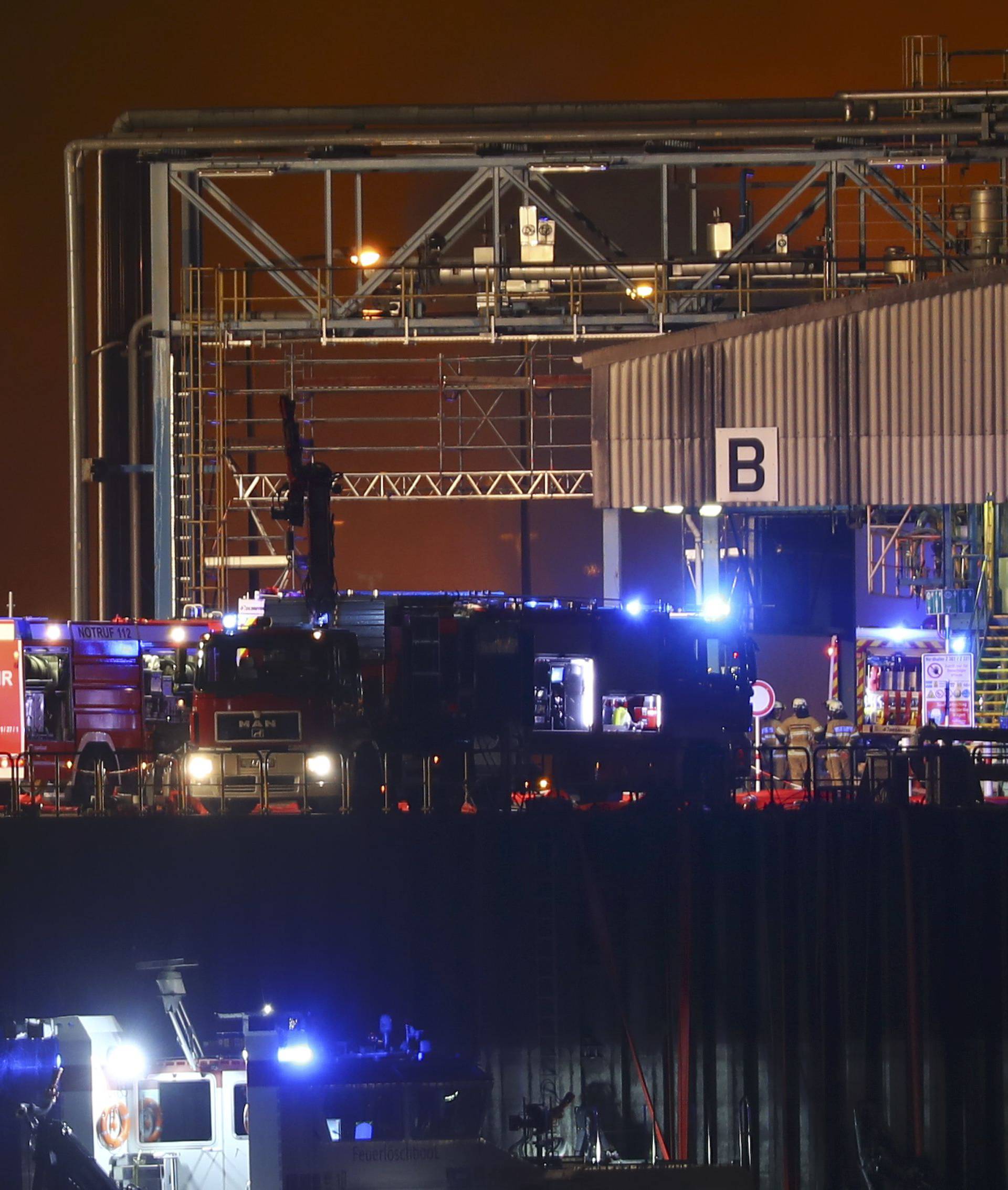 Fire engines secure the perimeter at the factory of chemicals giant BASF in Ludwigshafen