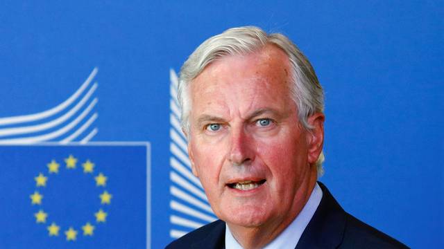 European Union's chief Brexit negotiator, Michel Barnier attends a media briefing with Britain's Secretary of State for Exiting the European Union, Dominic Raab, after a meeting at the EU Commission headquarters in Brussels