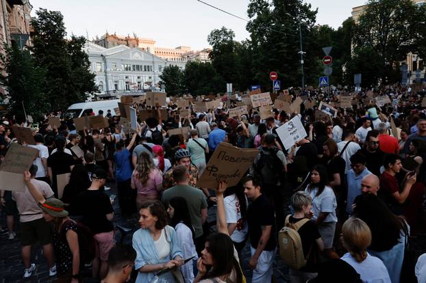 Protest against Ukrainian President Zelenskiy's decision to replace Fedorov as defence minister, in Kyiv