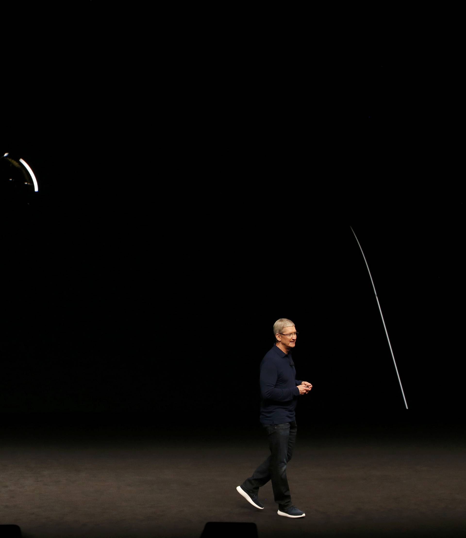 Tim Cook discusses the iPhone 7 during an Apple media event in San Francisco