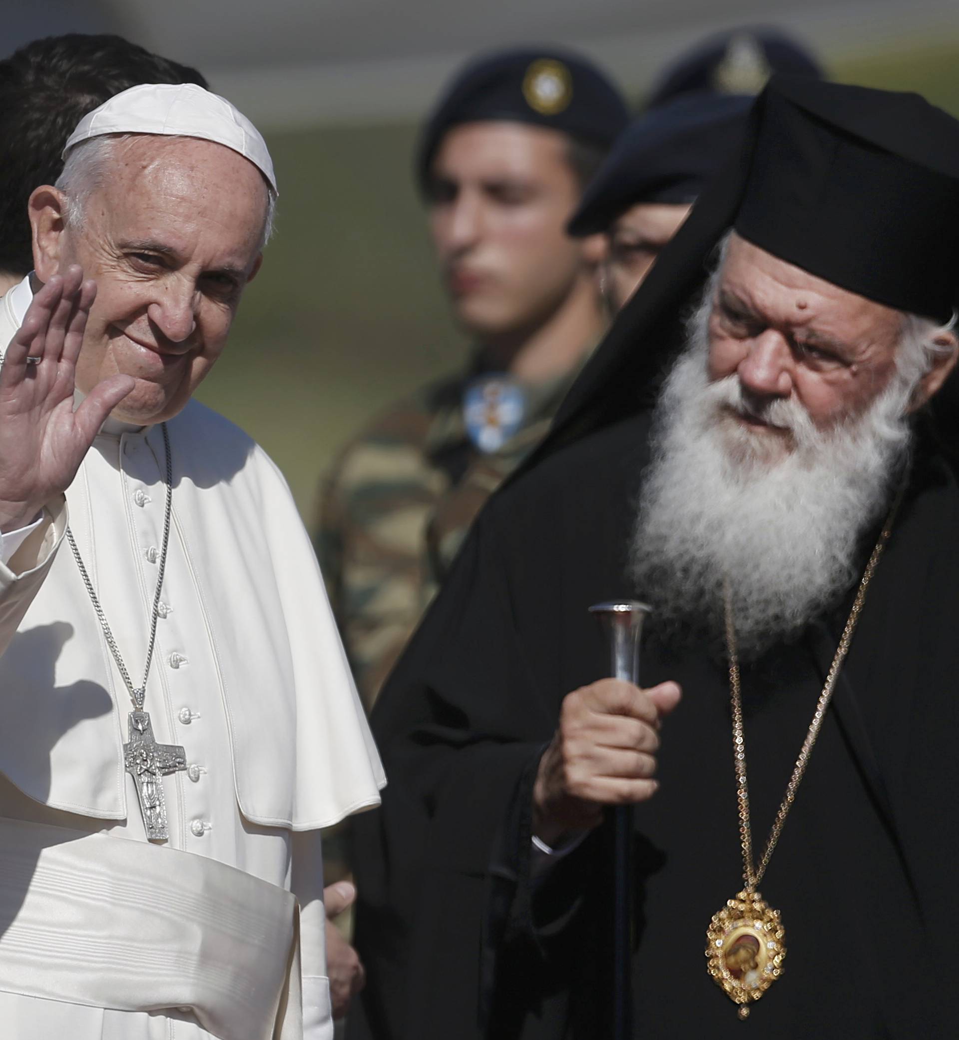 Pope Francis arrives on the Greek Island of Lesbos