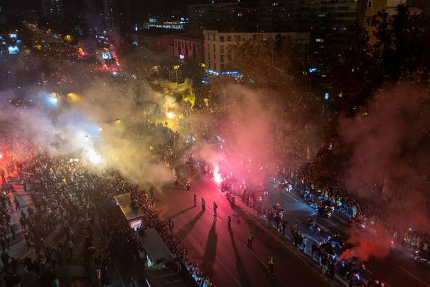 Demonstrators protest to mark the first anniversary of the fatal November 2024 Novi Sad railway station canopy collapse, in Novi Sad