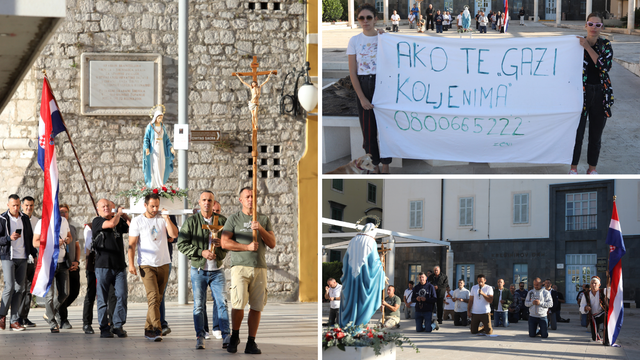FOTO Kraj molitelja u Šibeniku žene nosile transparent sa SOS brojem za žrtve nasilja