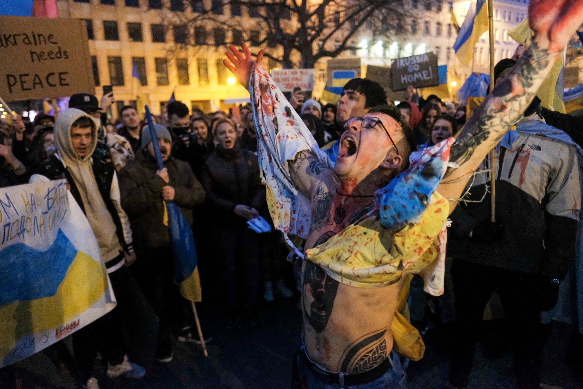 Protest in support of Ukraine, in Poznan