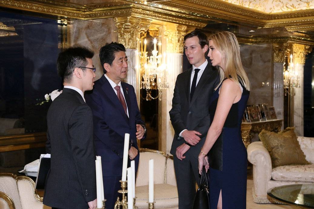 Japan's Prime Minister Shinzo Abe meets with U.S. President-elect Donald Trump's daughter Ivanka Trump and her husband Jared Kushner, at Trump Tower in Manhattan