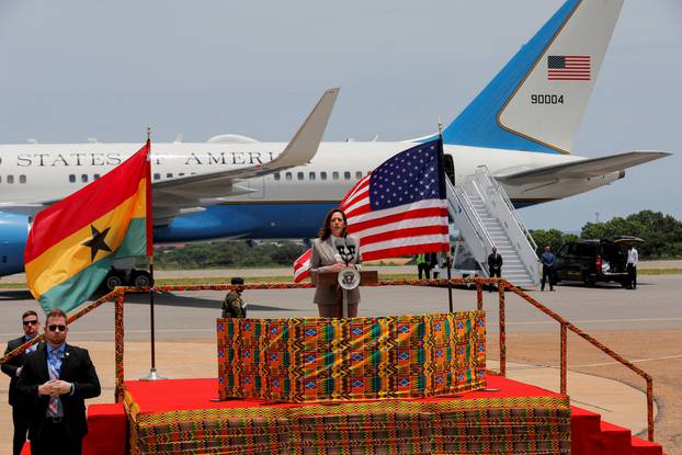 US Vice President, Kamala Harris, arrives at the Kotoka International Airport in Ghana