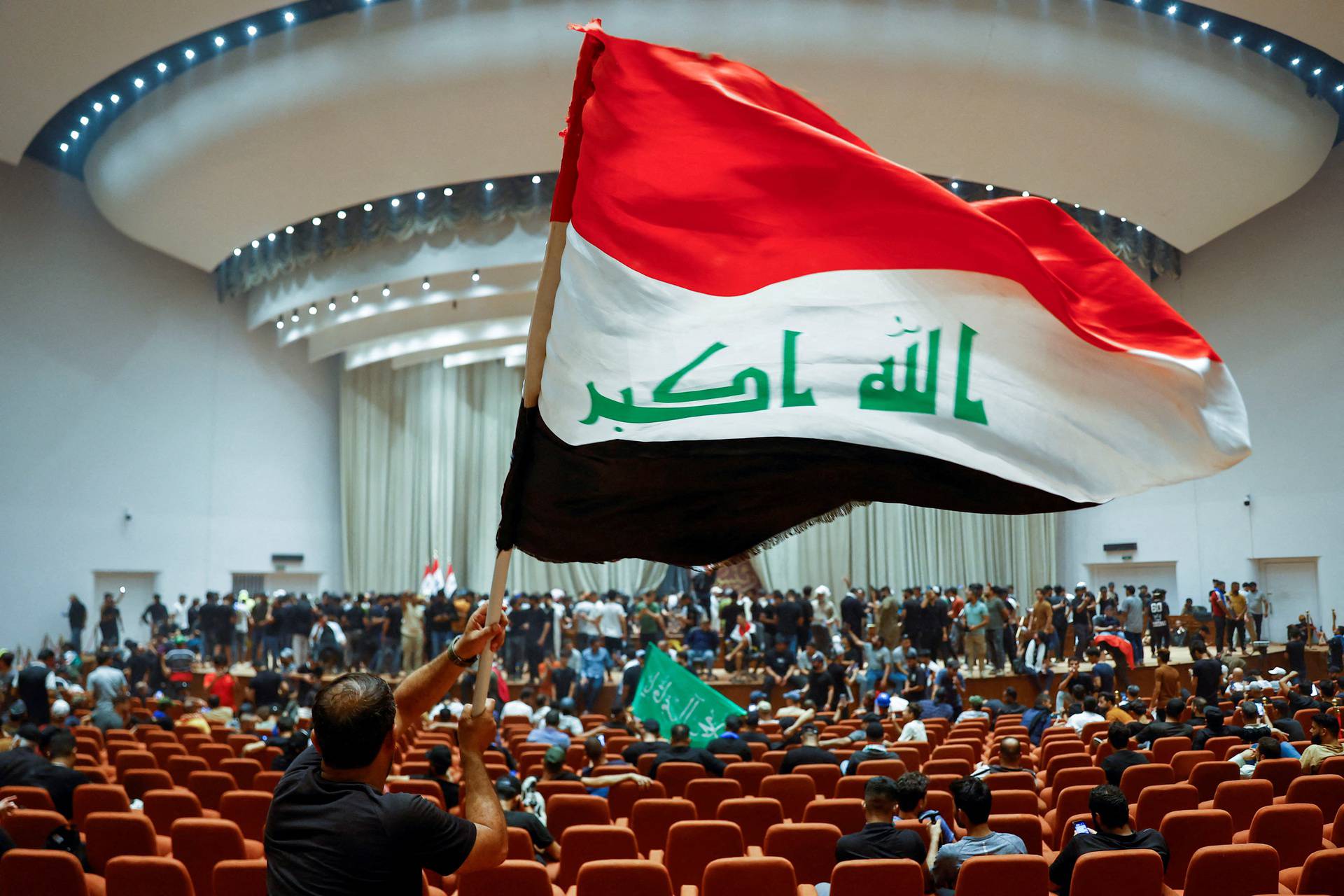 Supporters of Iraqi Shi'ite cleric Moqtada al-Sadr protest against corruption, in Baghdad