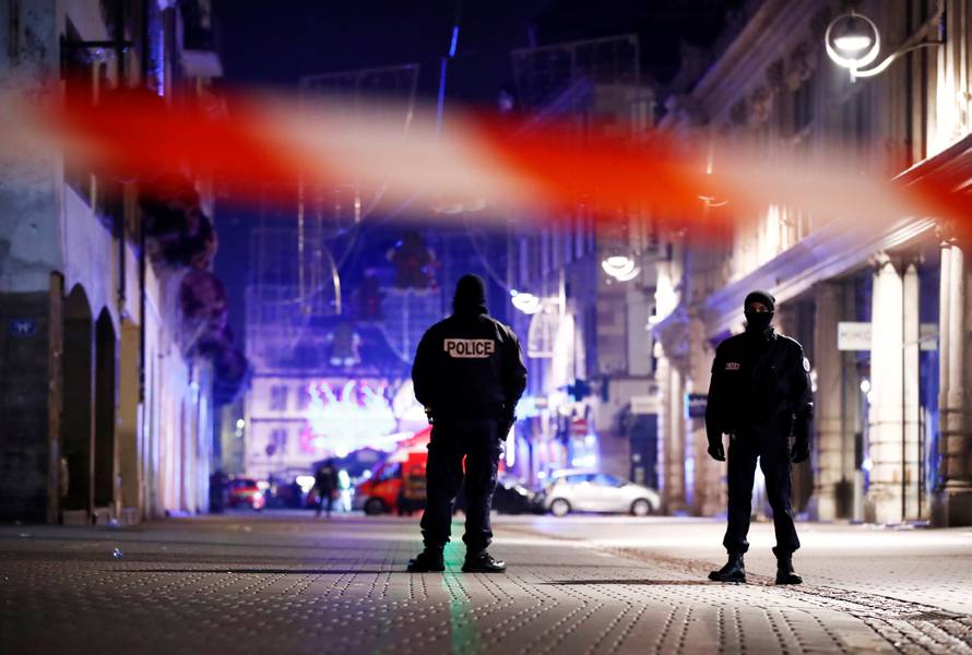 Police secure area where a suspect is sought after a shooting in Strasbourg