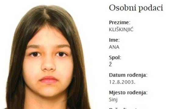 Maloljetna Ana iz Dicma više nije na popisu nestalih osoba