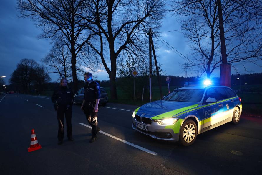 Police road block near the Borussia Dortmund team hotel after an explosion before the game