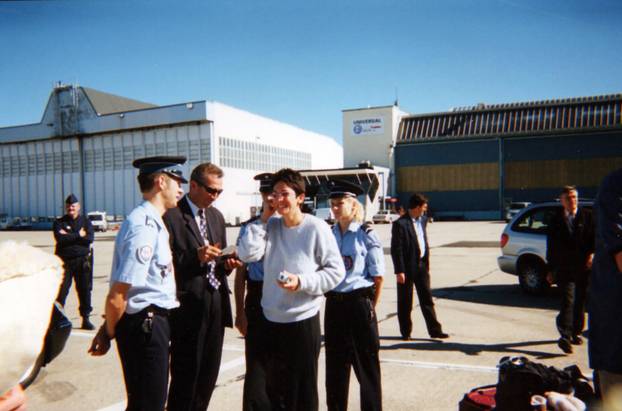 *PREMIUM EXCLUSIVE*  Bill Clinton and Ghislaine Maxwell pose together for the camera as the pair prepare to board Jeffrey Epsteins notorious private jet.