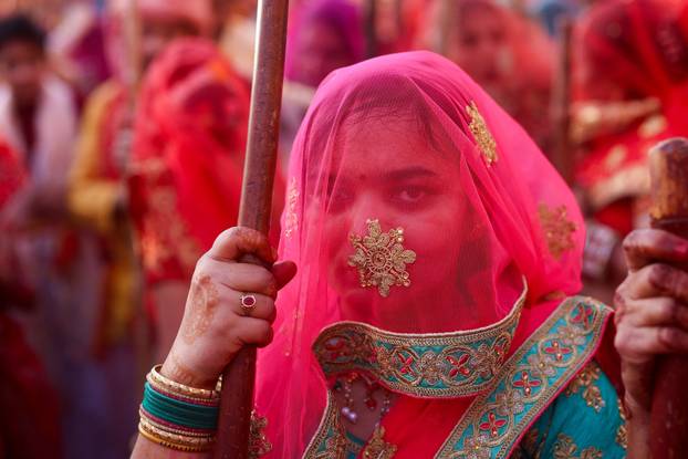 "Lathmar Holi" celebrations in Nandgaon village