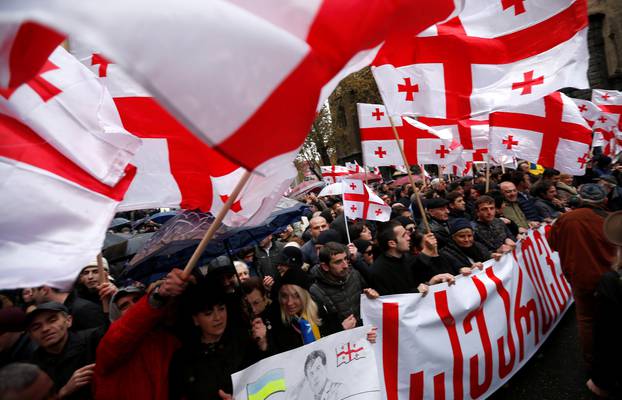 Protesters march to support Georgian former President Mikheil Saakashvili in Tbilisi